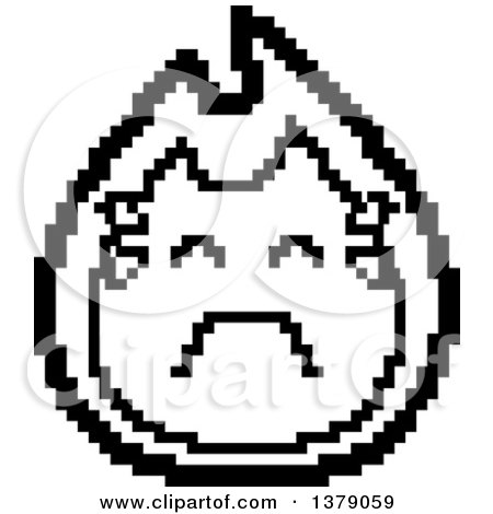 Clipart of a Black and White Crying Fire Character in 8 Bit Style - Royalty Free Vector Illustration by Cory Thoman