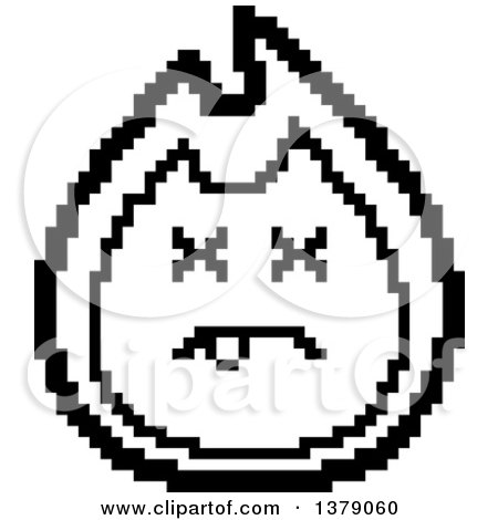 Clipart of a Black and White Dead Fire Character in 8 Bit Style - Royalty Free Vector Illustration by Cory Thoman