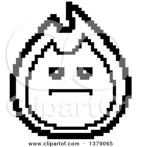 Clipart of a Black and White Serious Fire Character in 8 Bit Style - Royalty Free Vector Illustration by Cory Thoman