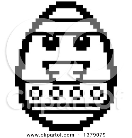 Clipart of a Black and White Happy Easter Egg Character in 8 Bit Style - Royalty Free Vector Illustration by Cory Thoman