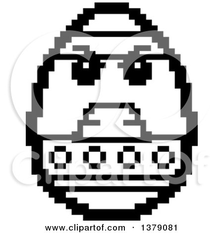 Clipart of a Black and White Mad Easter Egg Character in 8 Bit Style - Royalty Free Vector Illustration by Cory Thoman