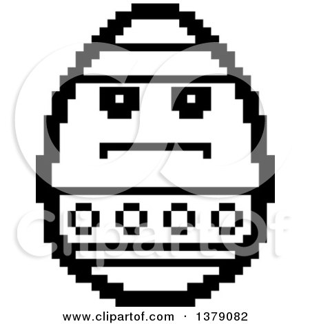 Clipart of a Black and White Serious Easter Egg Character in 8 Bit Style - Royalty Free Vector Illustration by Cory Thoman