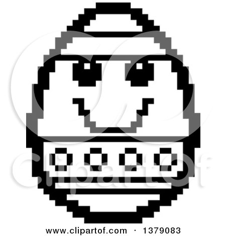 Clipart of a Black and White Happy Easter Egg Character in 8 Bit Style - Royalty Free Vector Illustration by Cory Thoman