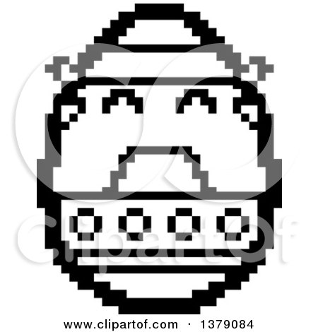 Clipart of a Black and White Crying Easter Egg Character in 8 Bit Style - Royalty Free Vector Illustration by Cory Thoman