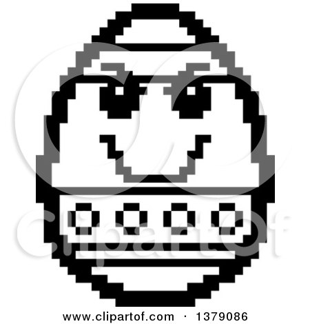 Clipart of a Black and White Grinning Evil Easter Egg Character in 8 Bit Style - Royalty Free Vector Illustration by Cory Thoman