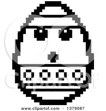 Clipart of a Black and White Surprised Easter Egg Character in 8 Bit Style - Royalty Free Vector Illustration by Cory Thoman