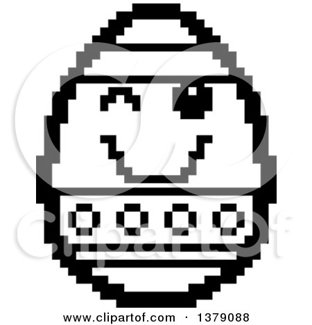 Clipart of a Black and White Winking Easter Egg Character in 8 Bit Style - Royalty Free Vector Illustration by Cory Thoman
