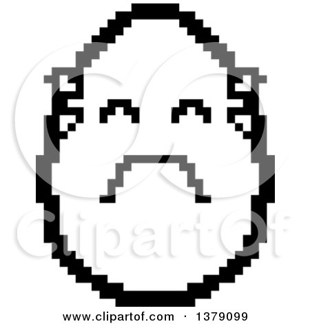 Clipart of a Black and White Crying Egg Character in 8 Bit Style - Royalty Free Vector Illustration by Cory Thoman