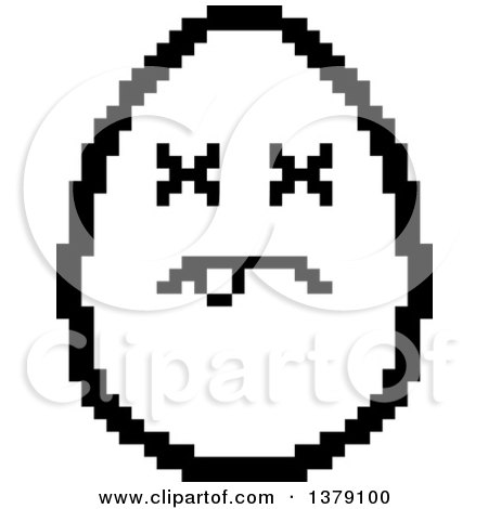 Clipart of a Black and White Dead Egg Character in 8 Bit Style - Royalty Free Vector Illustration by Cory Thoman