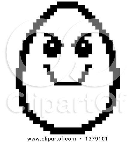 Clipart of a Black and White Grinning Evil Egg Character in 8 Bit Style - Royalty Free Vector Illustration by Cory Thoman