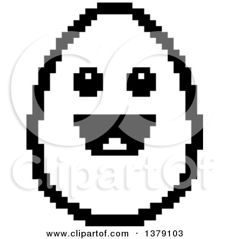 Clipart of a Black and White Happy Egg Character in 8 Bit Style - Royalty Free Vector Illustration by Cory Thoman