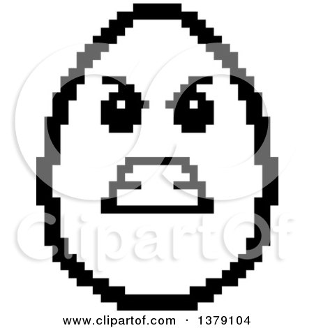 Clipart of a Black and White Mad Egg Character in 8 Bit Style - Royalty Free Vector Illustration by Cory Thoman