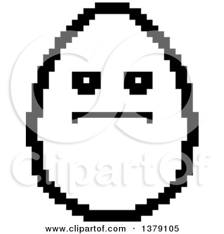 Clipart of a Black and White Serious Egg Character in 8 Bit Style - Royalty Free Vector Illustration by Cory Thoman