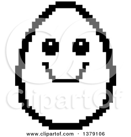 Clipart of a Black and White Happy Egg Character in 8 Bit Style - Royalty Free Vector Illustration by Cory Thoman
