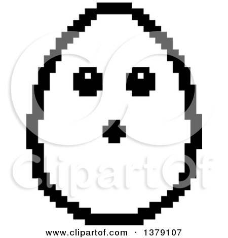 Clipart of a Black and White Surprised Egg Character in 8 Bit Style - Royalty Free Vector Illustration by Cory Thoman