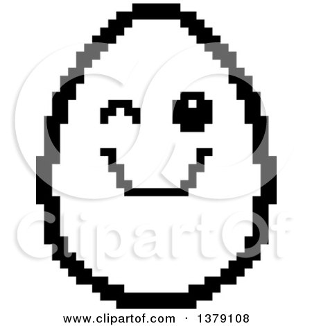 Clipart of a Black and White Winking Egg Character in 8 Bit Style - Royalty Free Vector Illustration by Cory Thoman