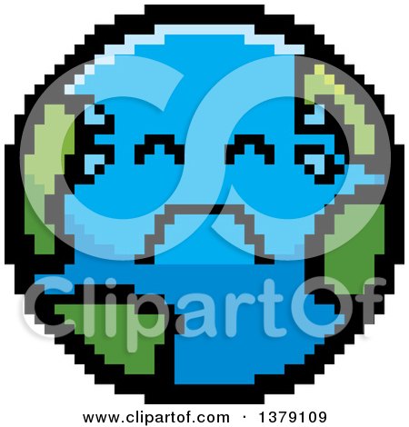Clipart of a Crying Earth Character in 8 Bit Style - Royalty Free Vector Illustration by Cory Thoman