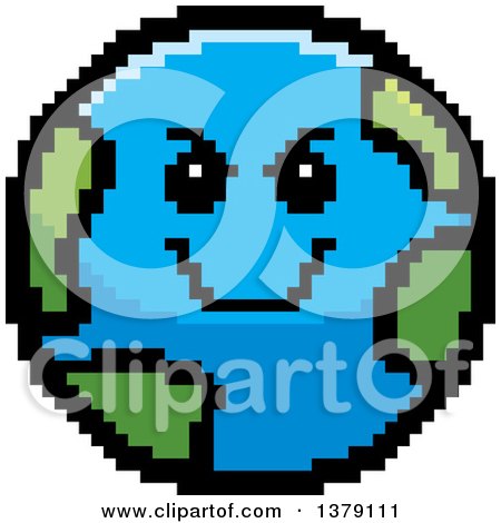Clipart of a Grinning Evil Earth Character in 8 Bit Style - Royalty Free Vector Illustration by Cory Thoman