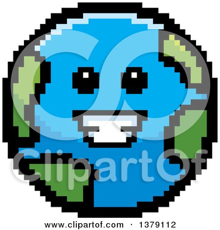 Clipart of a Happy Earth Character in 8 Bit Style - Royalty Free Vector Illustration by Cory Thoman