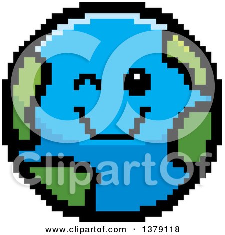 Clipart of a Winking Earth Character in 8 Bit Style - Royalty Free Vector Illustration by Cory Thoman
