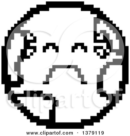 Clipart of a Black and White Crying Earth Character in 8 Bit Style - Royalty Free Vector Illustration by Cory Thoman