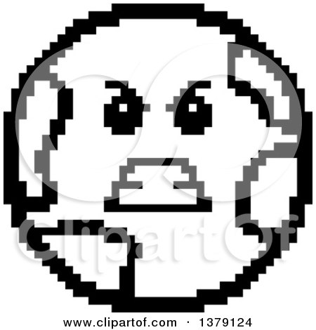 Clipart of a Black and White Mad Earth Character in 8 Bit Style - Royalty Free Vector Illustration by Cory Thoman