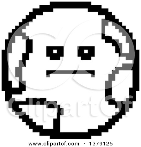Clipart of a Black and White Serious Earth Character in 8 Bit Style - Royalty Free Vector Illustration by Cory Thoman