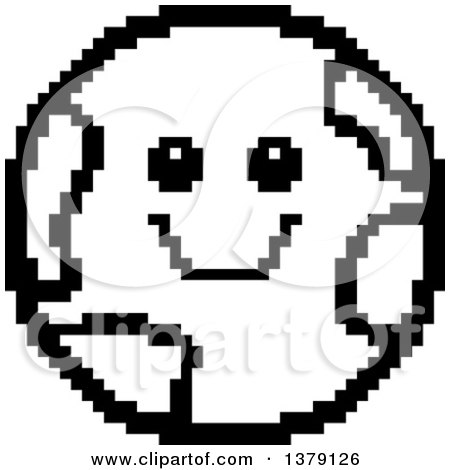 Clipart of a Black and White Happy Earth Character in 8 Bit Style - Royalty Free Vector Illustration by Cory Thoman