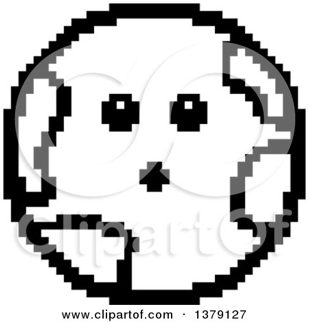 Clipart of a Black and White Surprised Earth Character in 8 Bit Style - Royalty Free Vector Illustration by Cory Thoman