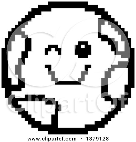 Clipart of a Black and White Winking Earth Character in 8 Bit Style - Royalty Free Vector Illustration by Cory Thoman