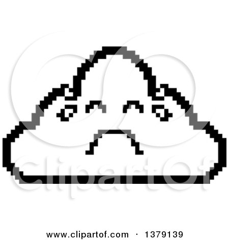 Clipart of a Black and White Crying Cloud Character in 8 Bit Style - Royalty Free Vector Illustration by Cory Thoman