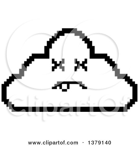 Clipart of a Black and White Dead Cloud Character in 8 Bit Style - Royalty Free Vector Illustration by Cory Thoman