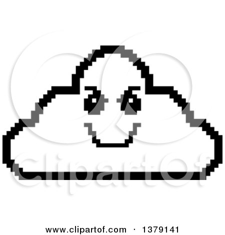 Clipart of a Black and White Grinning Evil Cloud Character in 8 Bit Style - Royalty Free Vector Illustration by Cory Thoman