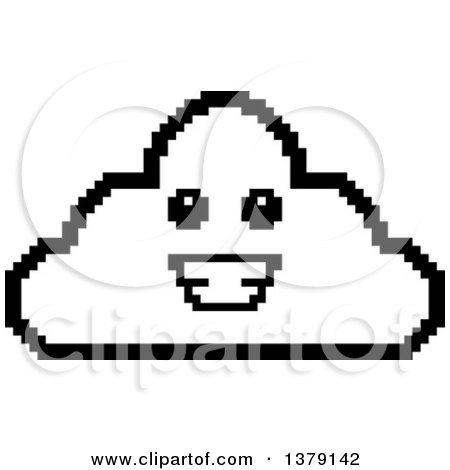 Clipart of a Black and White Happy Cloud Character in 8 Bit Style - Royalty Free Vector Illustration by Cory Thoman