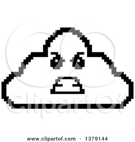 Clipart of a Black and White Mad Cloud Character in 8 Bit Style - Royalty Free Vector Illustration by Cory Thoman
