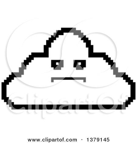 Clipart of a Black and White Serious Cloud Character in 8 Bit Style - Royalty Free Vector Illustration by Cory Thoman