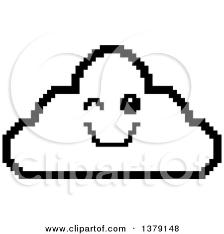 Clipart of a Black and White Winking Cloud Character in 8 Bit Style - Royalty Free Vector Illustration by Cory Thoman