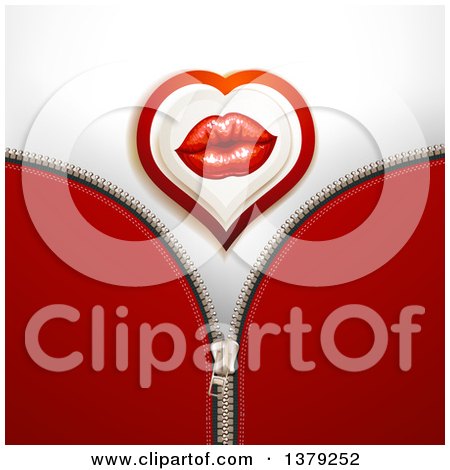 Clipart of a Heart with Female Lips over a Zipper - Royalty Free Vector Illustration by merlinul