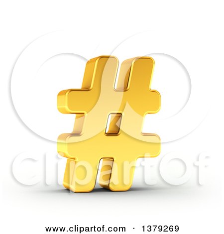 Clipart of a 3d Golden Hashtag Pound Symbol, on a Shaded White Background - Royalty Free Illustration by stockillustrations