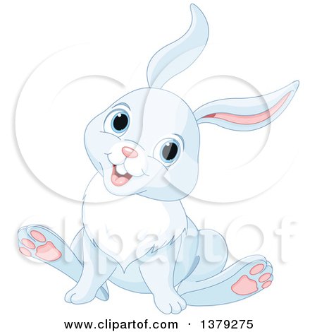 Clipart of a Cute Pastel Blue Bunny Rabbit Sitting - Royalty Free Vector Illustration by Pushkin