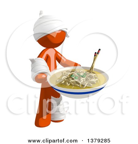 Clipart of an Injured Orange Man with a Bowl of Noodles - Royalty Free Illustration by Leo Blanchette
