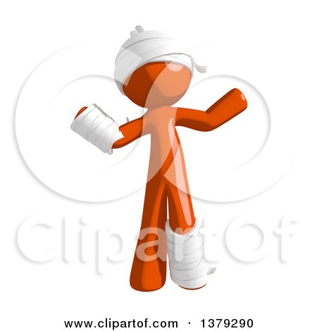 Clipart of an Injured Orange Man Shrugging - Royalty Free Illustration by Leo Blanchette