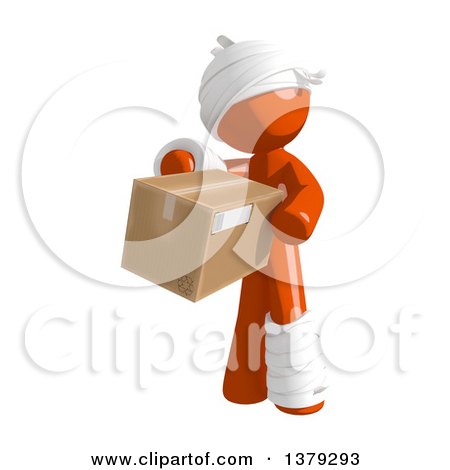 Clipart of an Injured Orange Man Holding a Box - Royalty Free Illustration by Leo Blanchette
