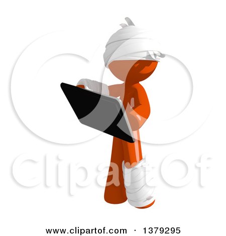 Clipart of an Injured Orange Man Holding a Tablet Computer - Royalty Free Illustration by Leo Blanchette