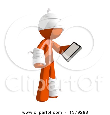 Clipart of an Injured Orange Man Holding a Smart Phone - Royalty Free Illustration by Leo Blanchette