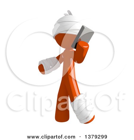Clipart of an Injured Orange Man Talking on a Smart Phone - Royalty Free Illustration by Leo Blanchette