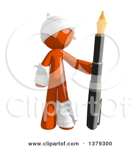 Clipart of an Injured Orange Man Holding a Fountain Pen - Royalty Free Illustration by Leo Blanchette