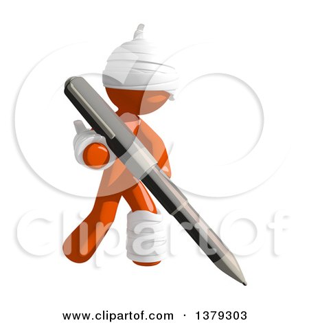 Clipart of an Injured Orange Man Holding a Pen - Royalty Free Illustration by Leo Blanchette