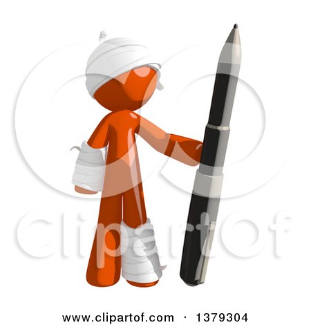 Clipart of an Injured Orange Man Holding a Pen - Royalty Free Illustration by Leo Blanchette