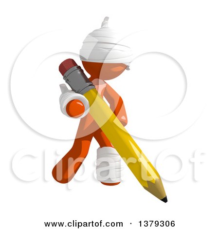Clipart of an Injured Orange Man Holding a Pencil - Royalty Free Illustration by Leo Blanchette